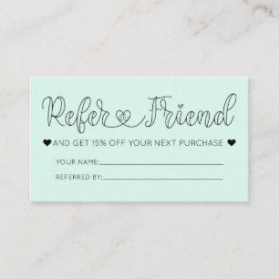 Eenvoudige Mint Hearts Typografie Verwijzing Visitekaartje