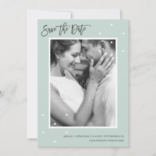 Eenvoudige Mint met Witte Stippen Foto Sla de datu Save The Date (Voorkant)