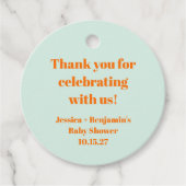 Eenvoudige Mint Sinaasappel Baby shower Custom Dan Bedankjes Labels (Voorkant)