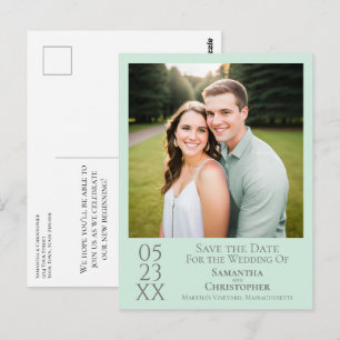 Eenvoudige Mintgroene Trouw 'Save the Date'-foto Briefkaart