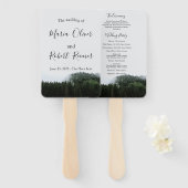 Eenvoudige, mistige dennenbomen regenwoud bruiloft handwaaier (Voorkant en achterkant)