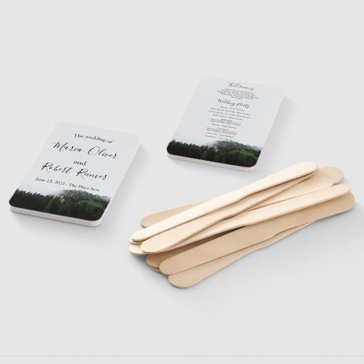 Eenvoudige, mistige dennenbomen regenwoud bruiloft handwaaier (Niet-gemonteerd)