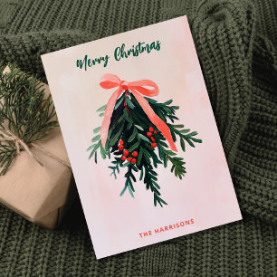 Eenvoudige Mistletoe niet foto Modern roze schilde Kaart
