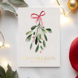 Eenvoudige Mistletoe Non Foto Christmas Gold Folie Feestdagenkaart