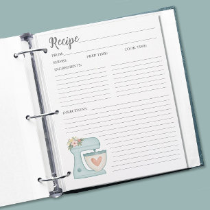 Eenvoudige "Mixer Floral Cake Bakery Recipcard" Flyer