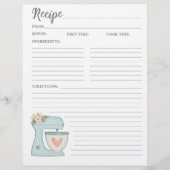 Eenvoudige "Mixer Floral Cake Bakery Recipcard" Flyer (Voorkant)