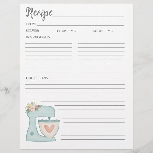 Eenvoudige "Mixer Floral Cake Bakery Recipcard" Flyer (Achterkant)