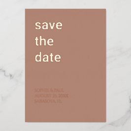 Eenvoudige Mocha Save the Date Roos Gold Folie Uitnodiging