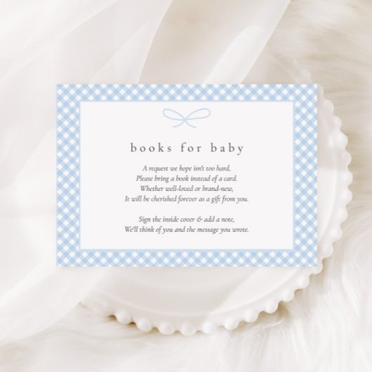 Eenvoudige Modern Blue Plaid Bow Boeken voor Baby Informatiekaartje