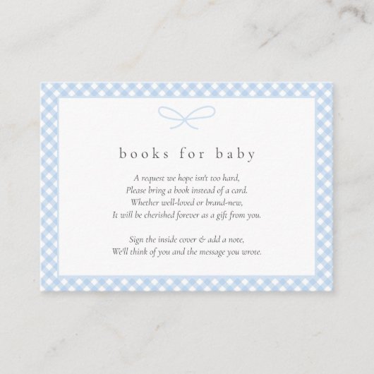 Eenvoudige Modern Blue Plaid Bow Boeken voor Baby Informatiekaartje (Voorkant)