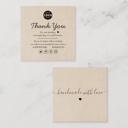 Eenvoudige Modern Cream Custom Logo Dank u Vierkante Visitekaartje (Voorkant / Achterkant)