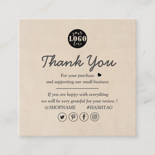 Eenvoudige Modern Cream Custom Logo Dank u Vierkante Visitekaartje (Voorkant)
