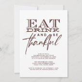 Eenvoudige Modern Eat Drink Dankbare Thanksgiving Kaart (Voorkant)