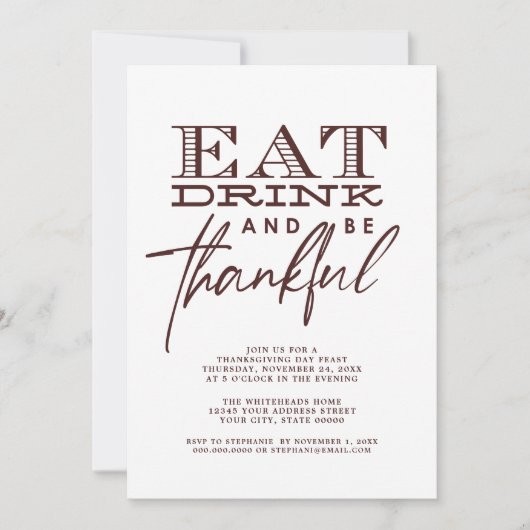 Eenvoudige Modern Eat Drink Dankbare Thanksgiving Kaart (Voorkant)