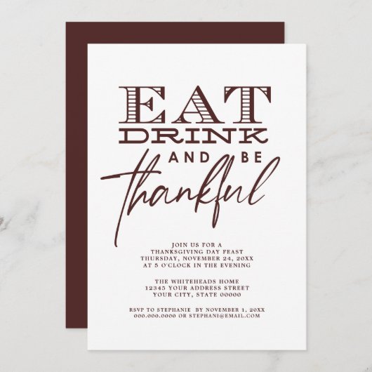 Eenvoudige Modern Eat Drink Dankbare Thanksgiving Kaart (Voorkant / Achterkant)