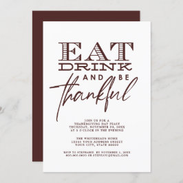 Eenvoudige Modern Eat Drink Dankbare Thanksgiving Kaart