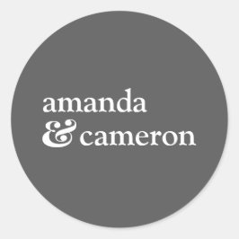 Eenvoudige Modern Grey Bride en Groom Names Logo Ronde Sticker