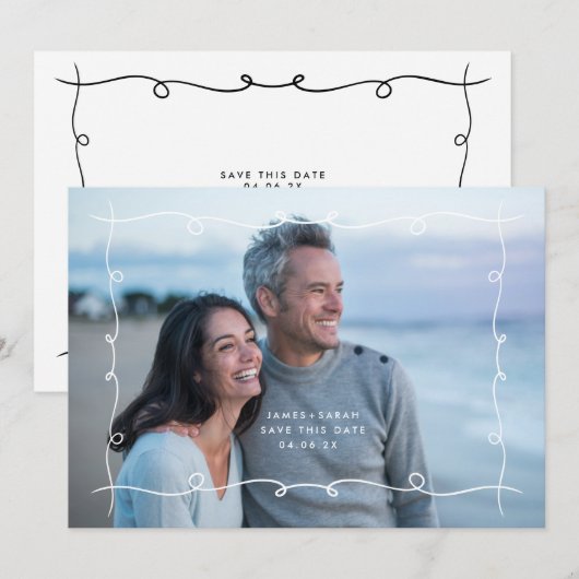 Eenvoudige MoDeRN MINIMAL SwirlS Foto Lijst Bruilo Save The Date (Voorkant / Achterkant)