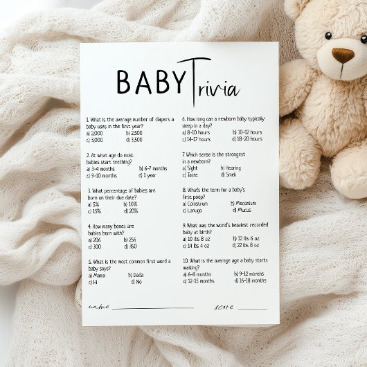 Eenvoudige Modern Neutral Baby shower Trivia Kaart
