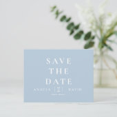 Eenvoudige Modern Sky Blue Wedding Save the Date Briefkaart (Staand voorkant)