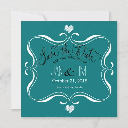 Eenvoudige Modern sparen de Datum | blauwgroen wit Save The Date (Voorkant)