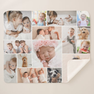 Eenvoudige moderne 15 foto collage Sherpa deken (M