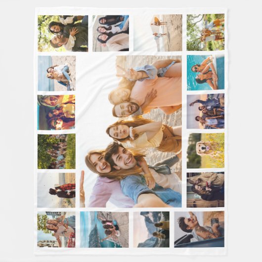Eenvoudige moderne 17 foto collage fleece deken (Voorkant)