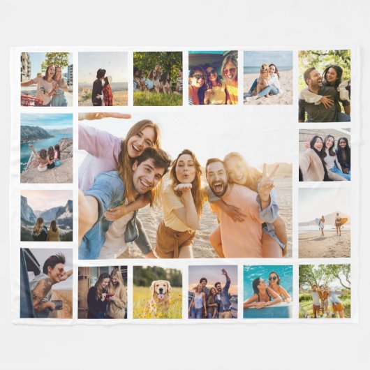 Eenvoudige moderne 17 foto collage fleece deken (Voorkant (Horizontaal))