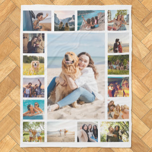 Eenvoudige moderne 17 foto collage fleece deken