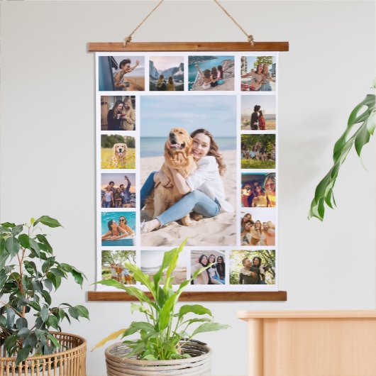 Eenvoudige moderne 17 foto collage hangend wandkleed