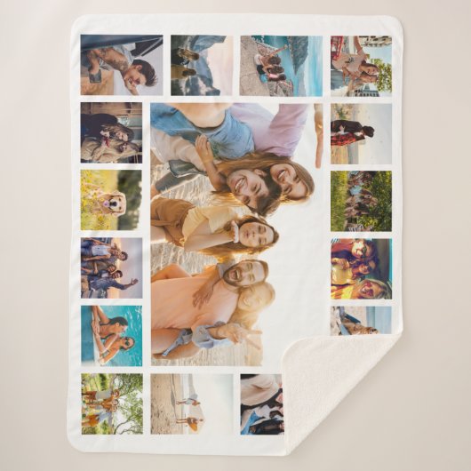 Eenvoudige moderne 17 foto collage sherpa deken (Voorkant)