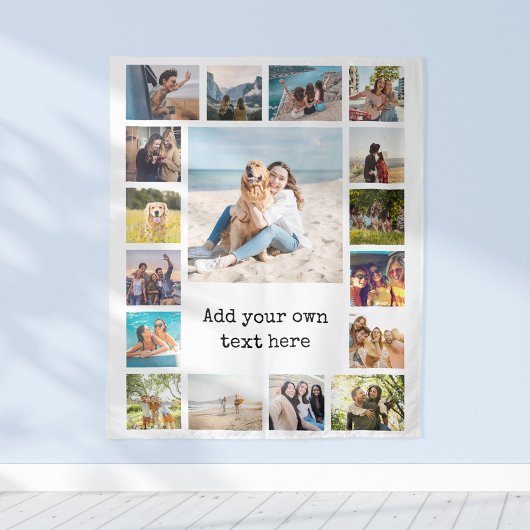 Eenvoudige moderne 17 foto collage wandkleed