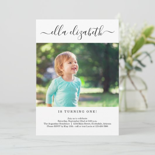 Eenvoudige Moderne 1e Verjaardagsfeestuitnodiging Bedankkaart (Staand voorkant)