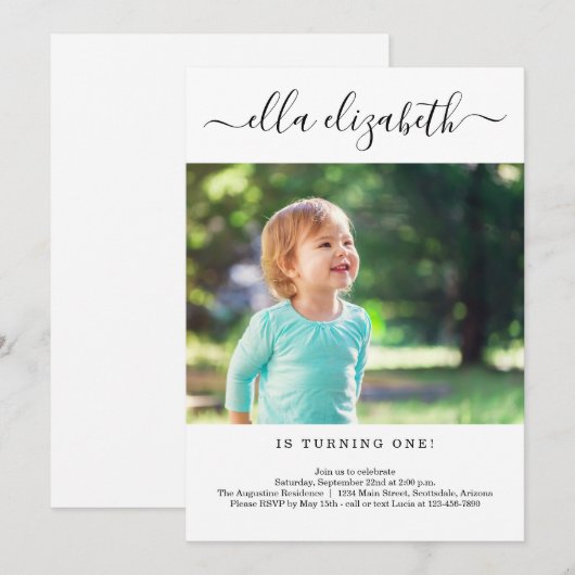 Eenvoudige Moderne 1e Verjaardagsfeestuitnodiging Bedankkaart (Voorkant / Achterkant)