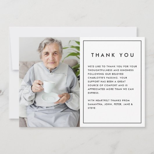 Eenvoudige moderne 2-foto begrafenis/begraafplaats bedankkaart (Voorkant)