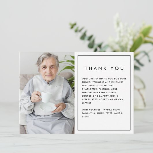 Eenvoudige moderne 2-foto begrafenis/begraafplaats bedankkaart (Staand voorkant)