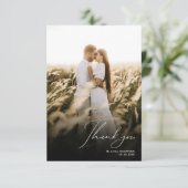 Eenvoudige moderne 2 foto bruiloft bedankkaart (Staand voorkant)