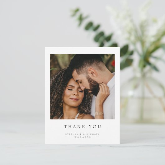 Eenvoudige Moderne 2 foto bruiloft dank u kaart (Staand voorkant)