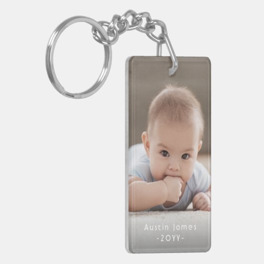 Eenvoudige moderne 2 foto witte tekst overlay Keep Sleutelhanger (Voorkant Links)