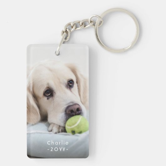 Eenvoudige moderne 2 foto witte tekst overlay Keep Sleutelhanger (achterkant)