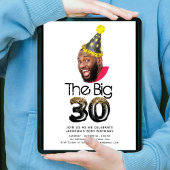 Eenvoudige moderne 30e verjaardag Foto zwart Gold Kaart