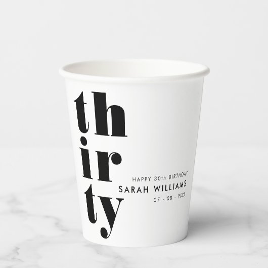Eenvoudige moderne 30e verjaardag papieren bekers (Achterkant)
