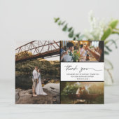 Eenvoudige moderne 3 foto bruiloft dank u bedankkaart (Staand voorkant)