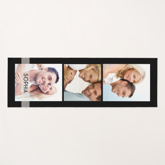 Eenvoudige moderne 3 foto-inkuilnaam op maat yogamat (Voorkant (horizontaal))