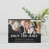 Eenvoudige moderne 3 foto | Klassiek script bloeit Save The Date (Staand voorkant)