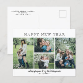 Eenvoudige moderne 4 foto's Gelukkig nieuwjaar Feestdagenkaart