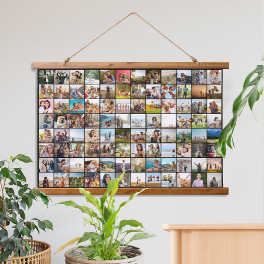 Eenvoudige moderne 96 fotocollage hangend wandkleed