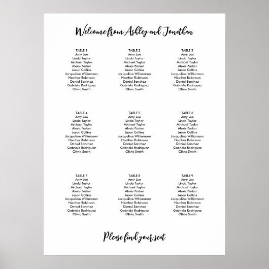 Eenvoudige moderne 9-tafelstoelindeling poster (Voorkant)
