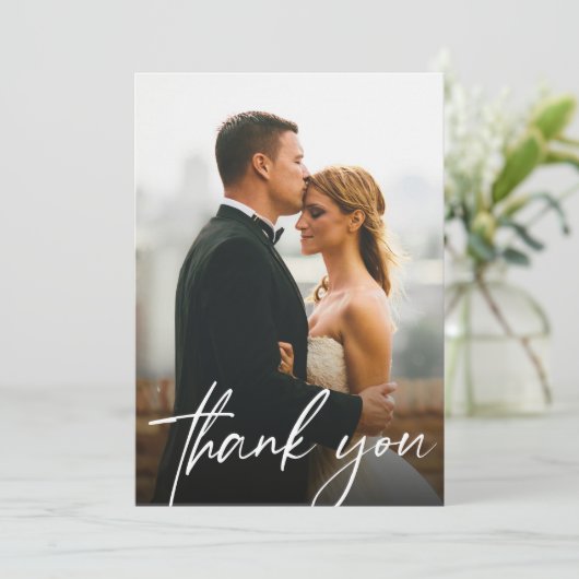 Eenvoudige moderne aangepaste 2 trouwfoto's bedankkaart (Staand voorkant)