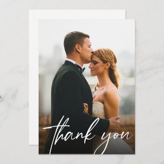 Eenvoudige moderne aangepaste 2 trouwfoto's bedankkaart (Voorkant / Achterkant)
